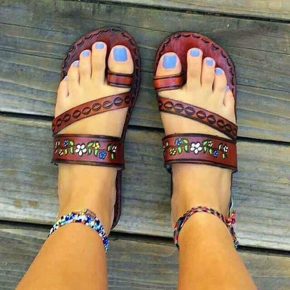 Mexican leather sandals hand painted
